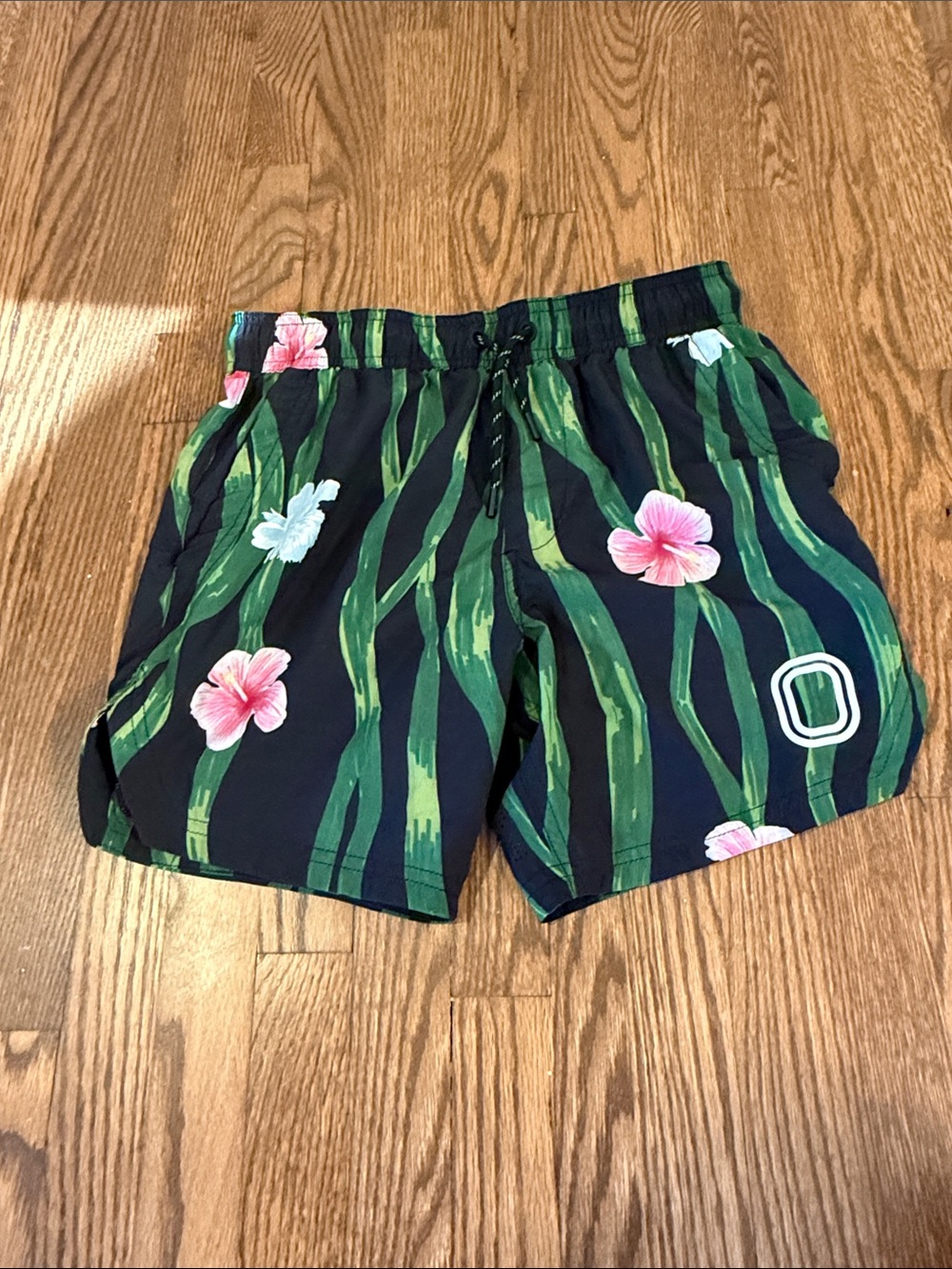 Overtime Navy Floral Swim Trunks with Green Leaf Print Size Large